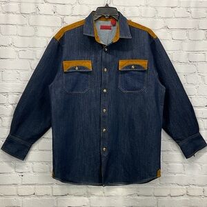 Studio Ferera Shacket Men's Size L Blue Denim w/Faux Suede Elbow Patches Accents
